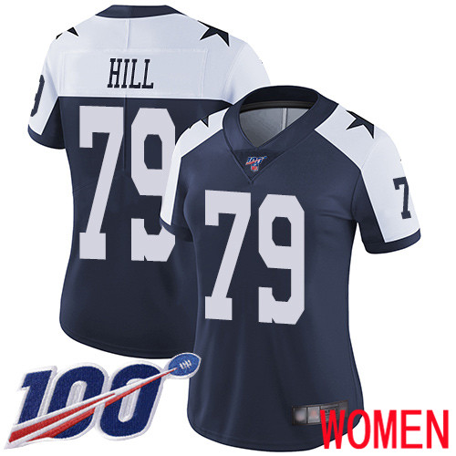 Women Dallas Cowboys Limited Navy Blue Trysten Hill Alternate #79 100th Season Vapor Untouchable Throwback NFL Jersey